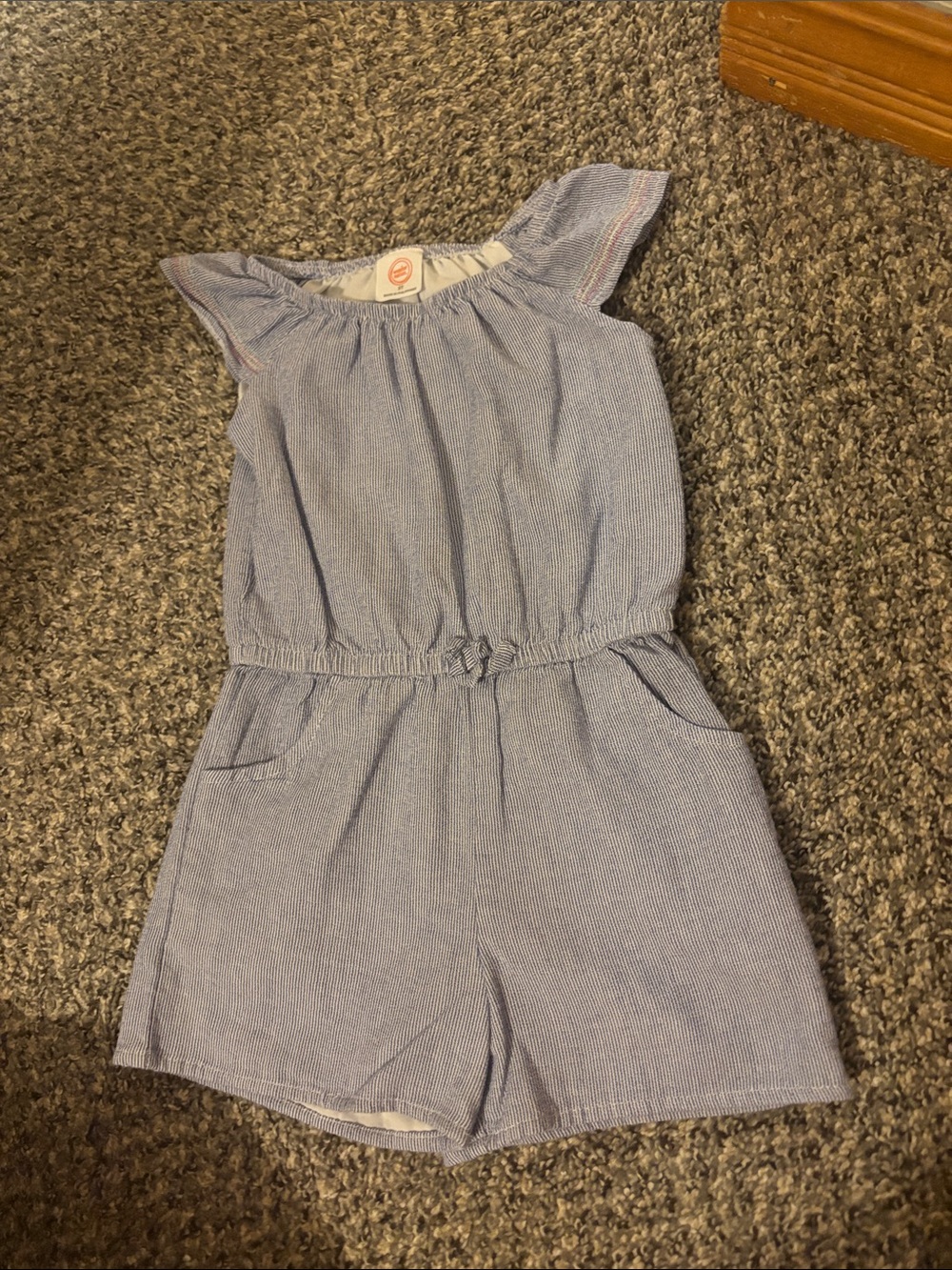 White navy thin striped romper